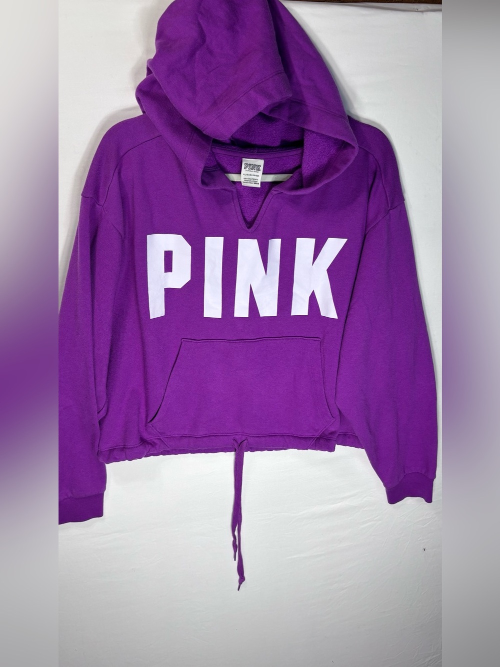 PINK Victoria's Secret Purple Cropped Hooded Sweatshirt with Front Pocket